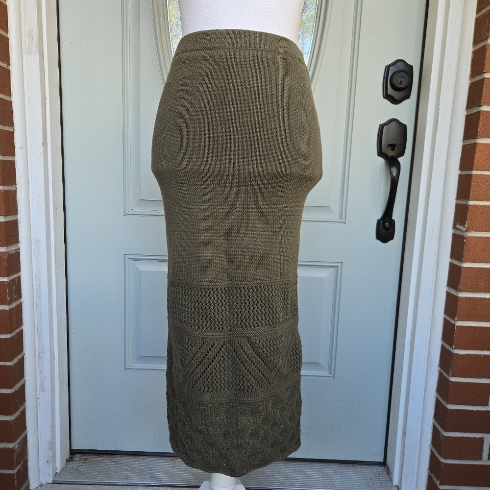House Of Harlow Olive Green Knit Midi Skirt